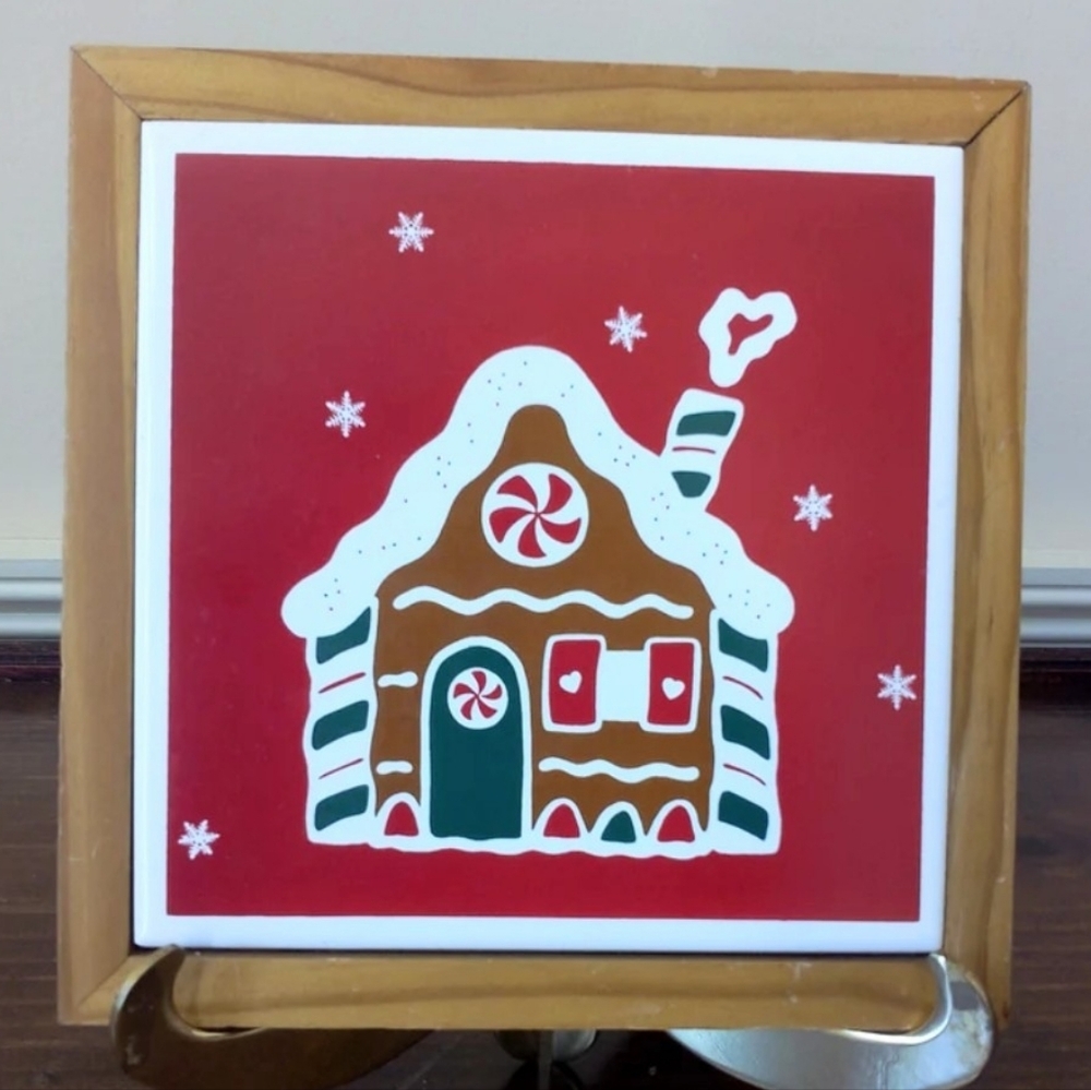 Gingerbread House Trivet Vintage Kitchen Wood‎ And Ceramic Tile